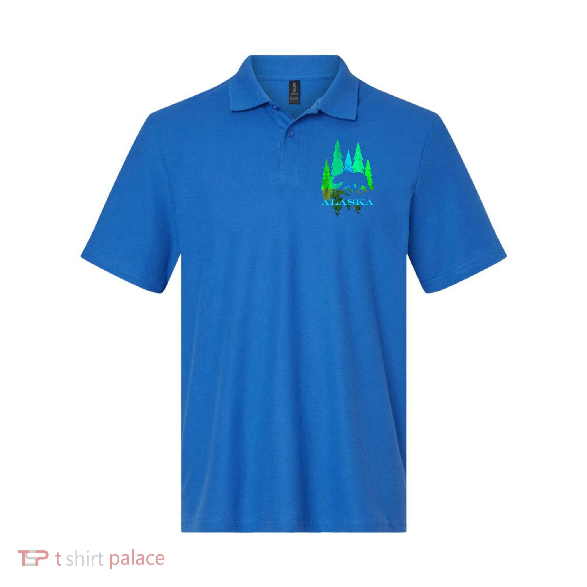 Alaska Alaskan Northern Light Trees With Bear Polo