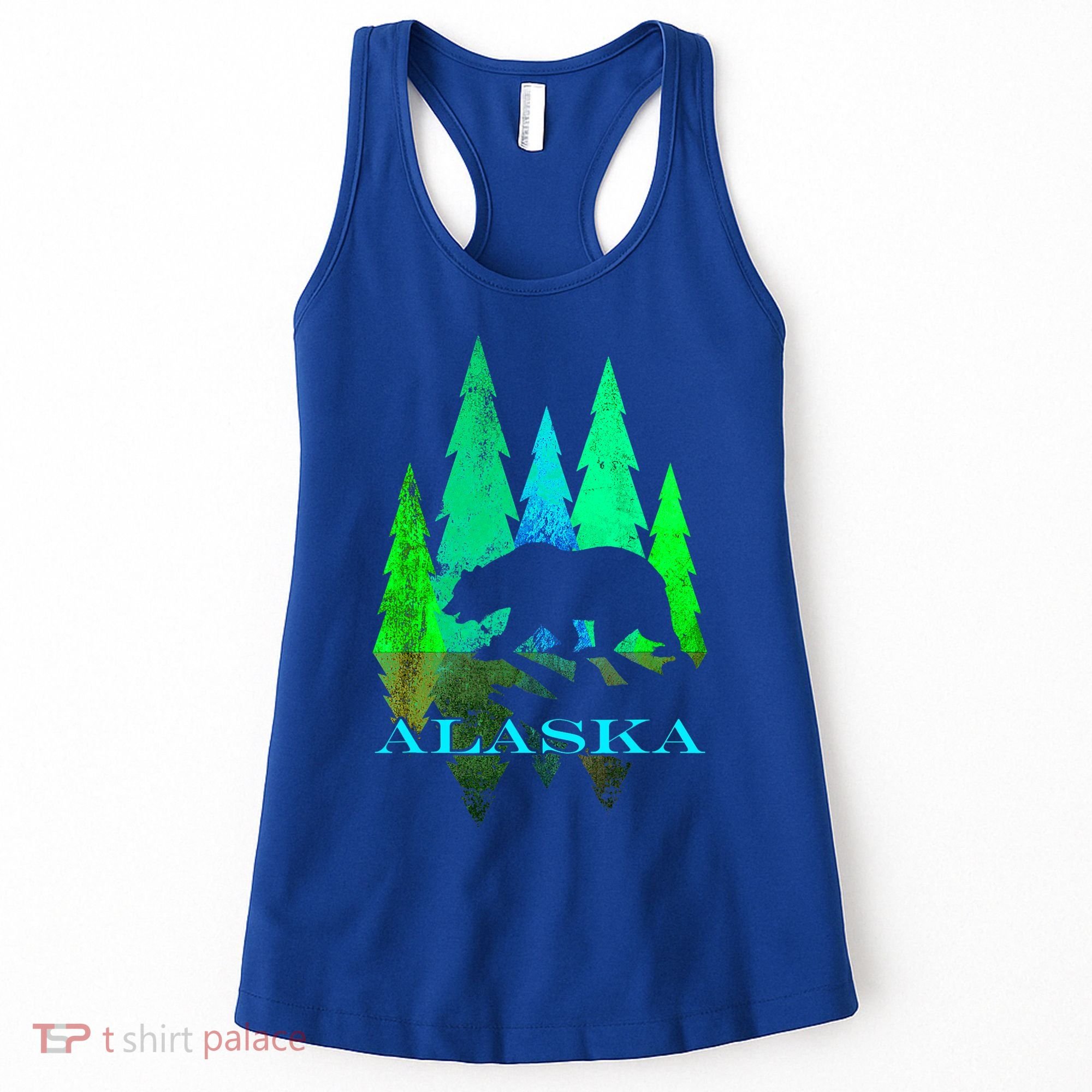 Alaska Alaskan Northern Light Trees With Bear Women's Tank Top
