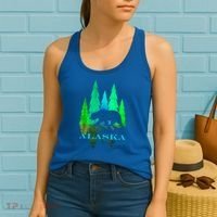 Alaska Alaskan Northern Light Trees With Bear Women's Tank Top thumb 2