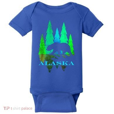 Alaska Alaskan Northern Light Trees With Bear Baby Bodysuit
