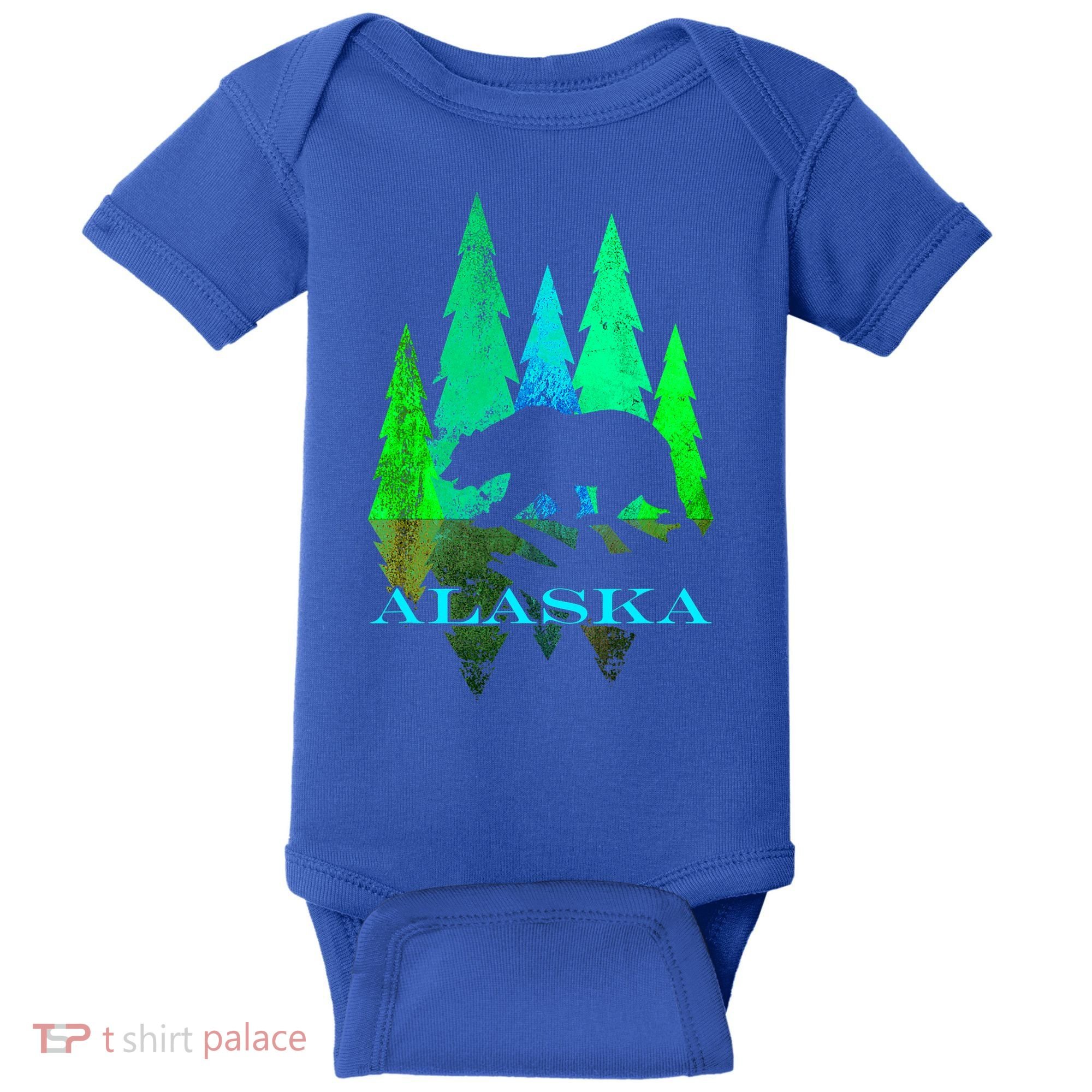 Alaska Alaskan Northern Light Trees With Bear Baby Bodysuit