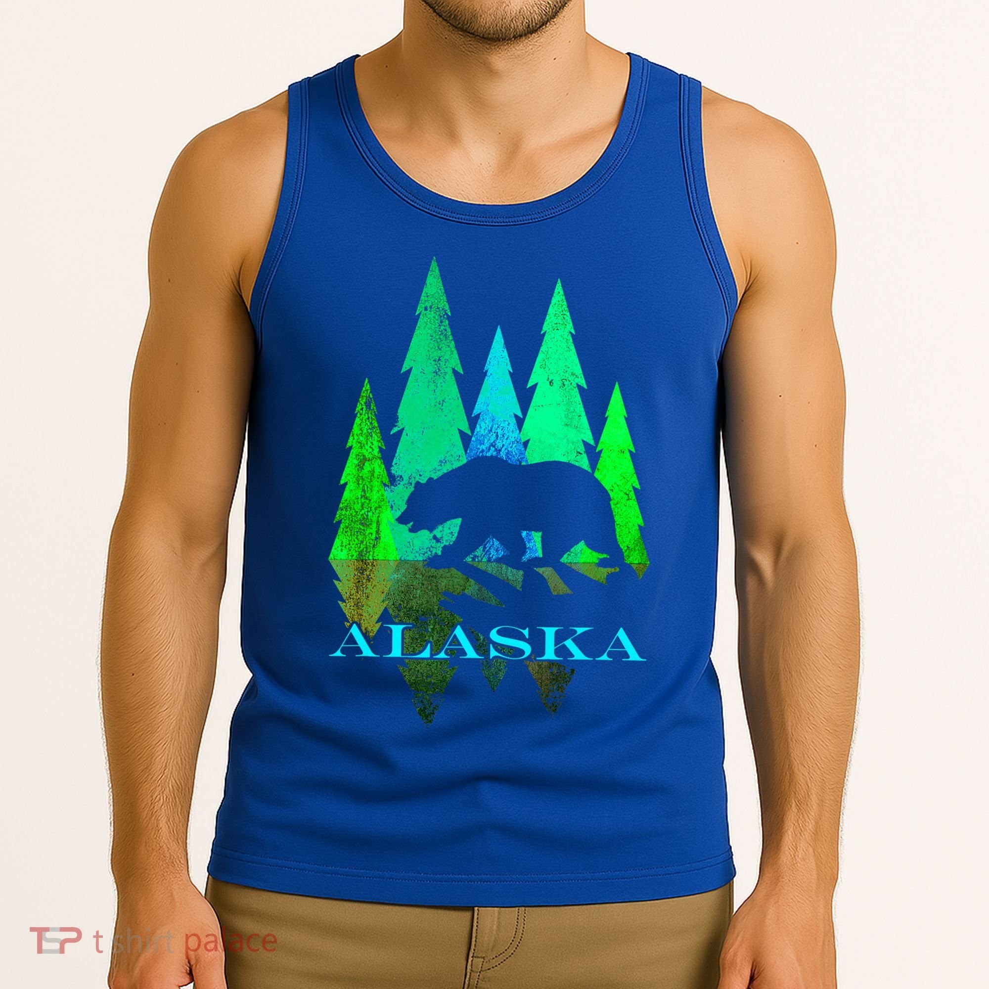 Alaska Alaskan Northern Light Trees With Bear Tank Top