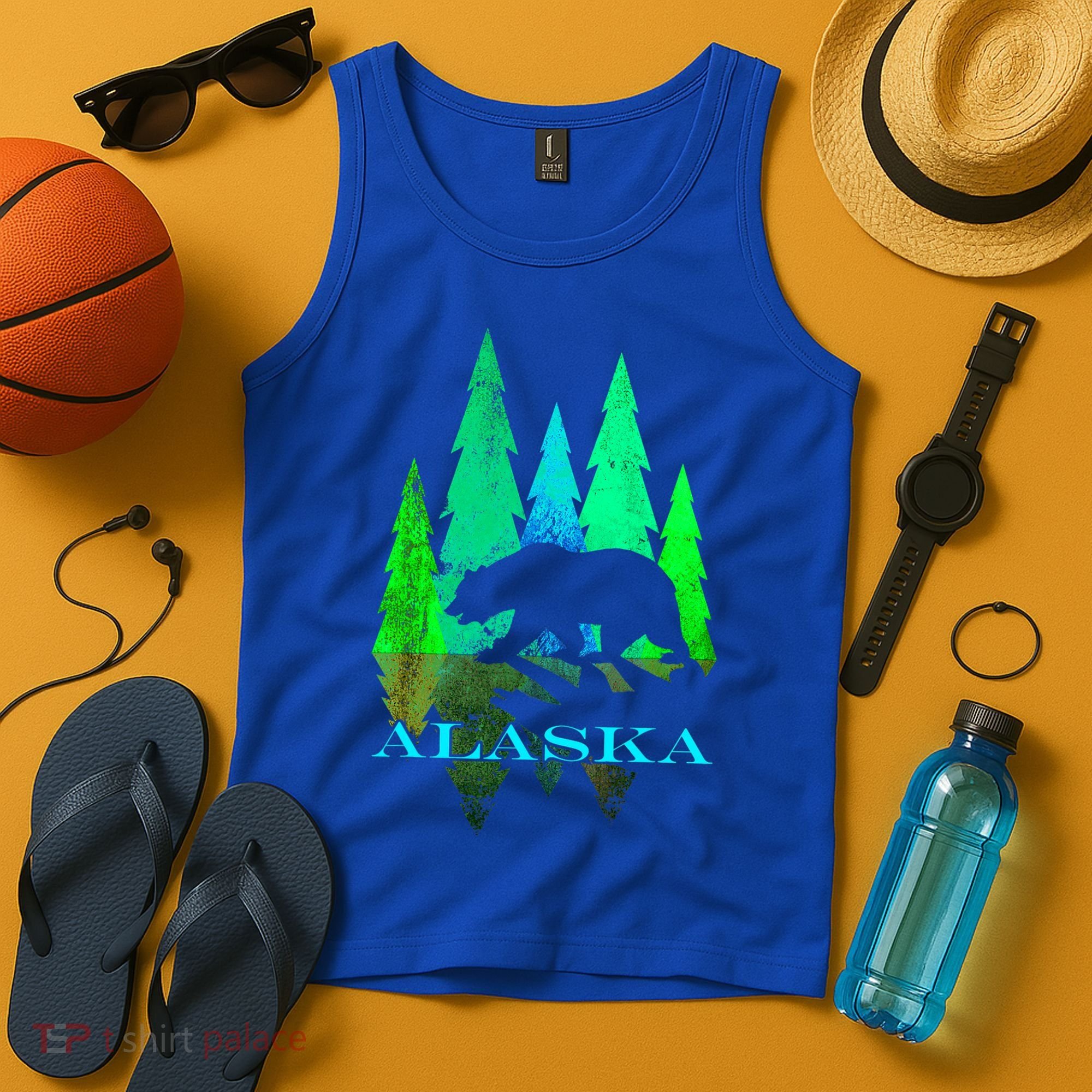 Alaska Alaskan Northern Light Trees With Bear Tank Top