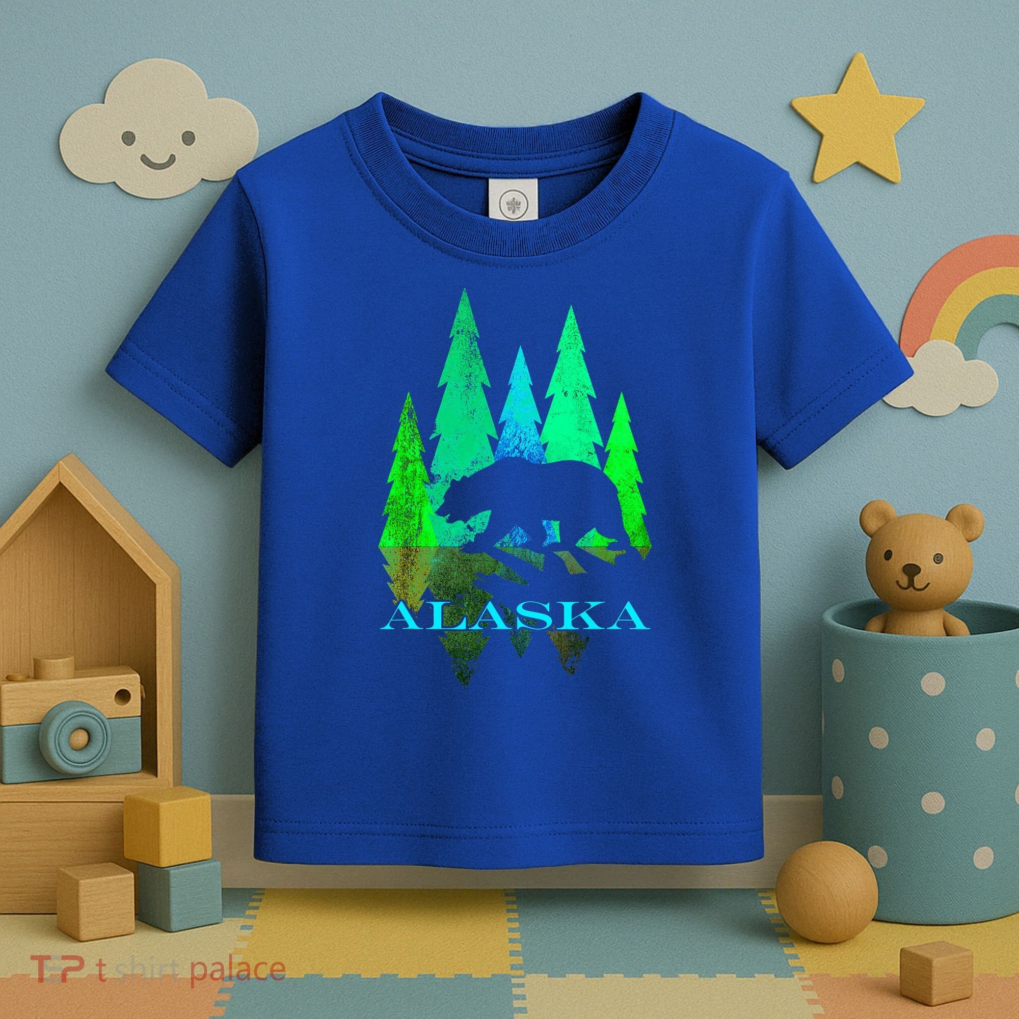 Alaska Alaskan Northern Light Trees With Bear Toddler T-Shirt