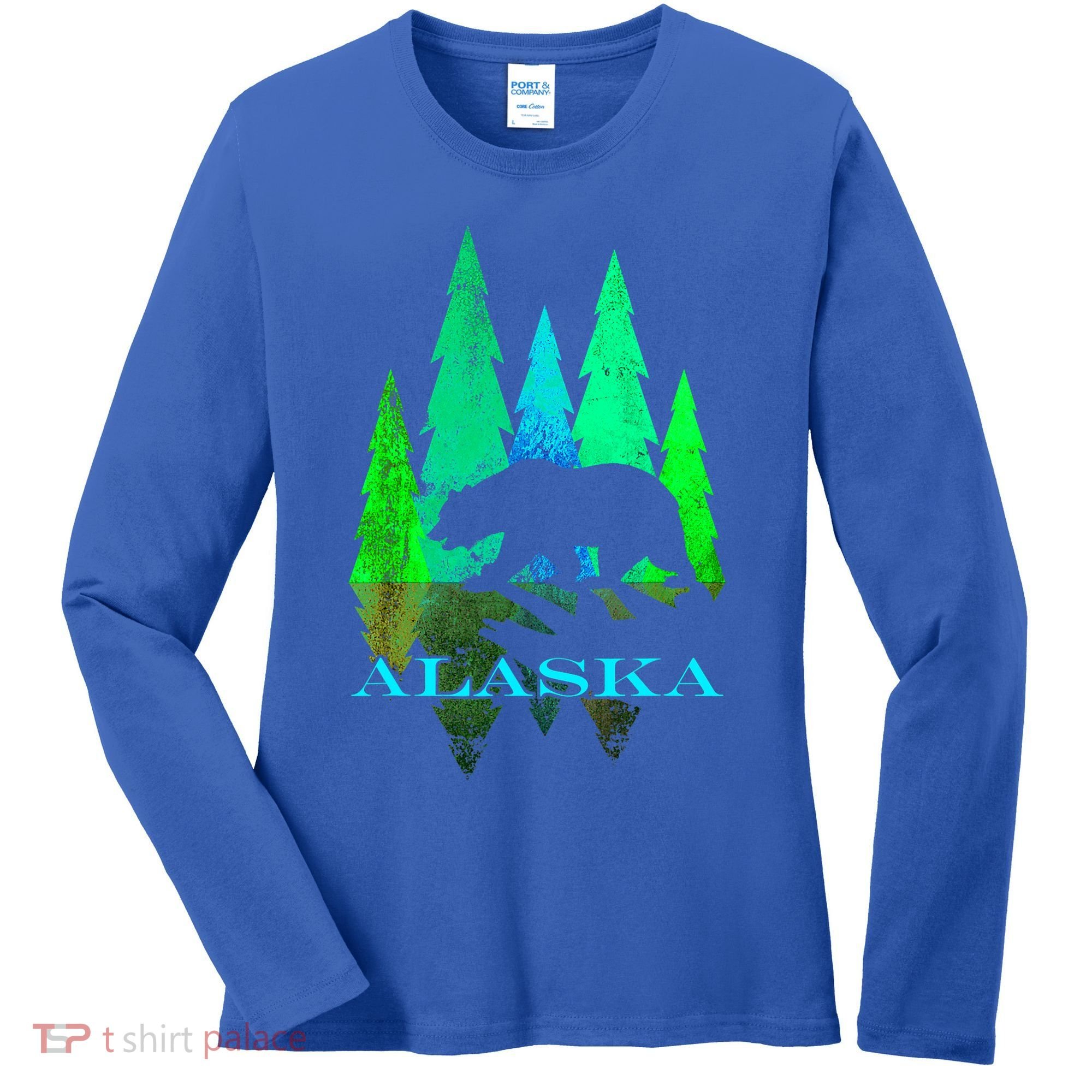 Alaska Alaskan Northern Light Trees With Bear Women's Long Sleeve Shirt