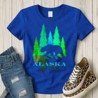 Alaska Alaskan Northern Light Trees With Bear Women's T-Shirt thumb 3
