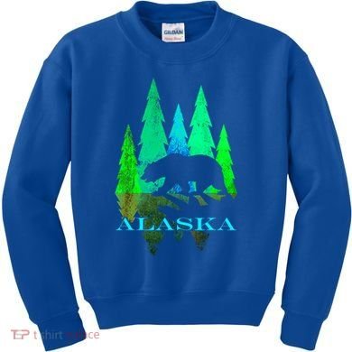 Alaska Alaskan Northern Light Trees With Bear Kids Sweatshirt