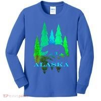Alaska Alaskan Northern Light Trees With Bear Kids Long Sleeve Shirt thumb 0