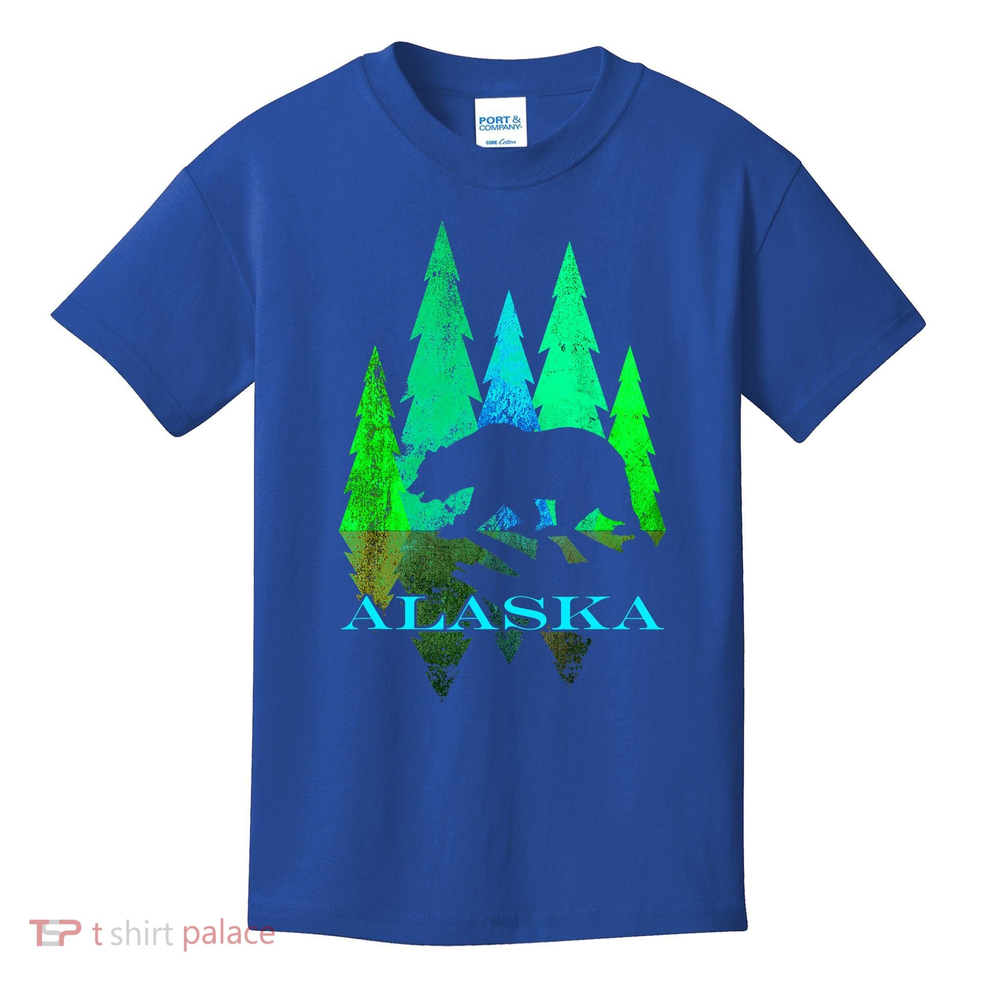 Alaska Alaskan Northern Light Trees With Bear Kids T-Shirt