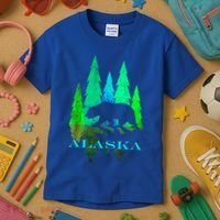 Alaska Alaskan Northern Light Trees With Bear Kids T-Shirt thumb 3