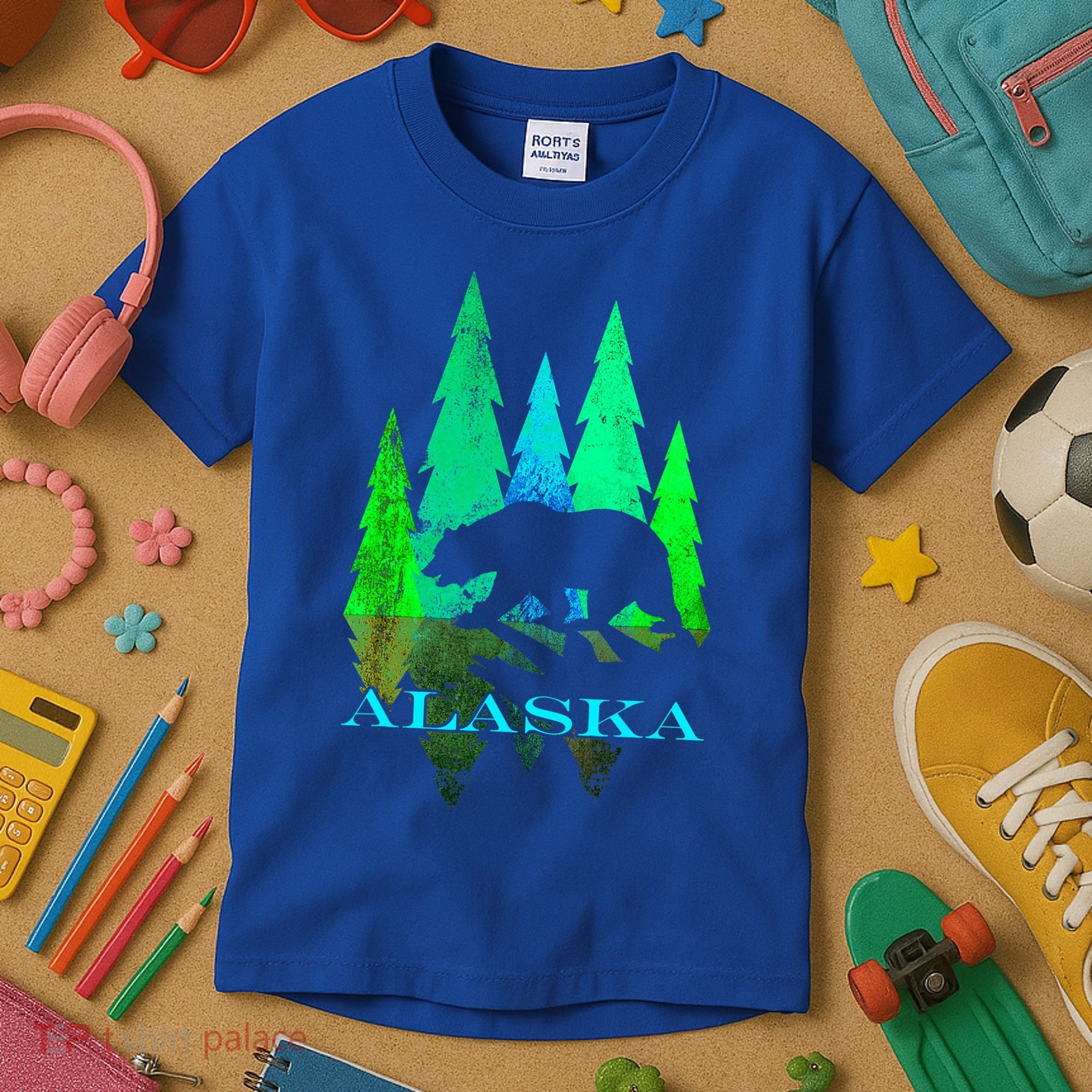 Alaska Alaskan Northern Light Trees With Bear Kids T-Shirt