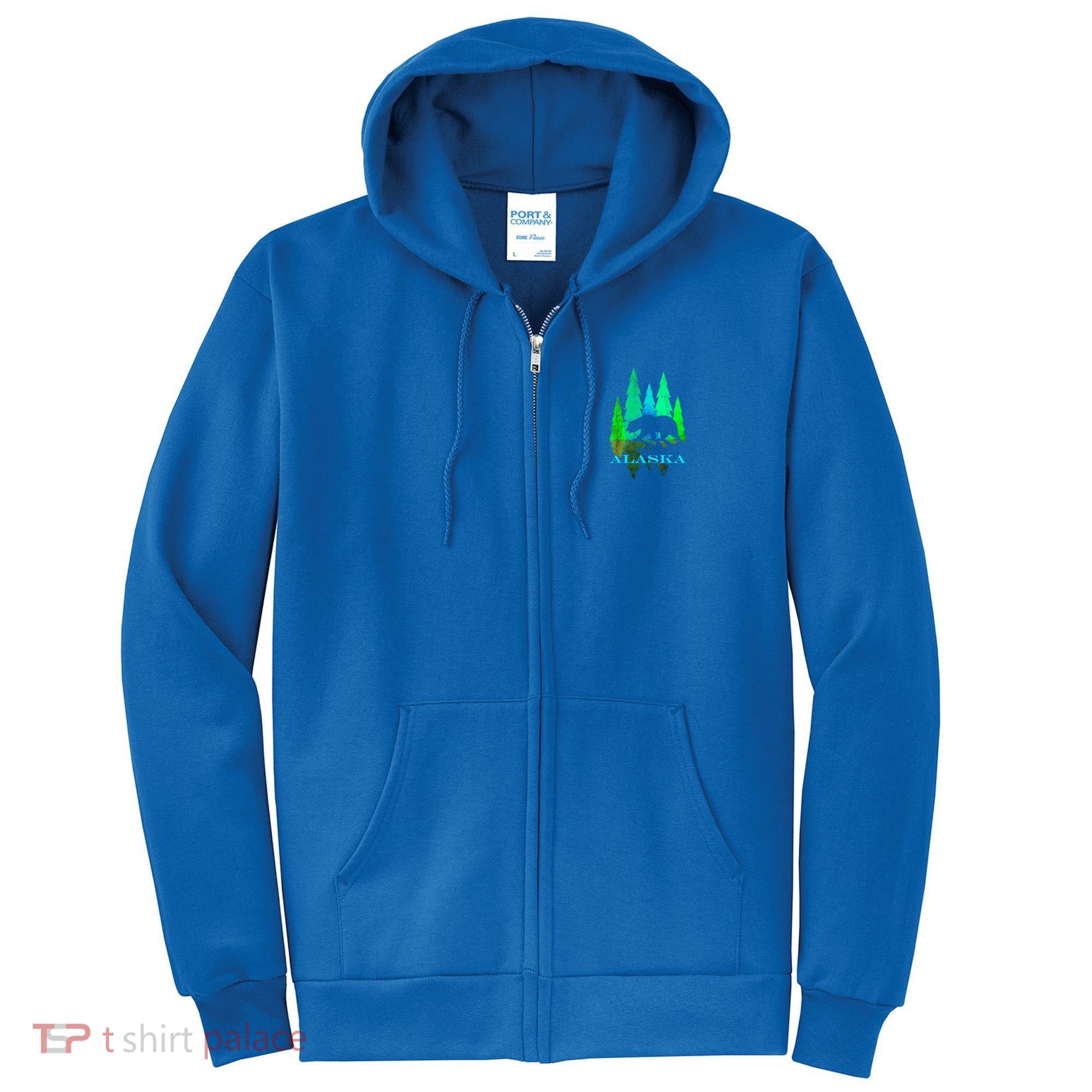 Alaska Alaskan Northern Light Trees With Bear Full Zip Hoodie