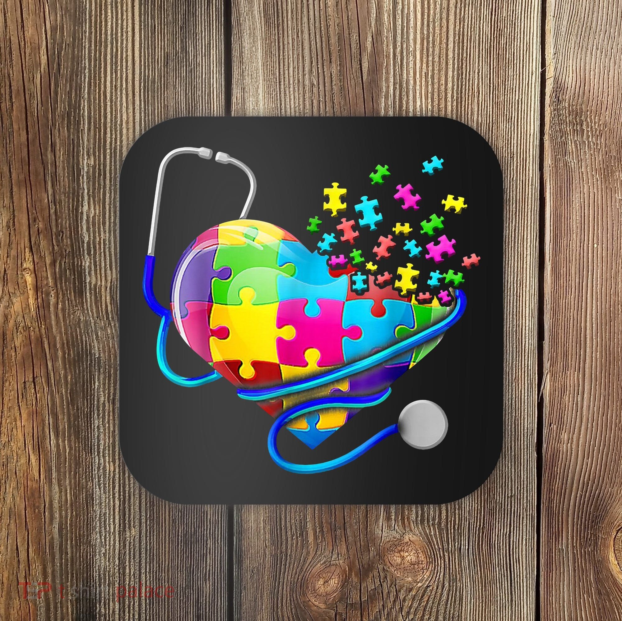 Autism Awareness Nurse Heart Coaster