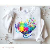 Autism Awareness Nurse Heart Sweatshirt thumb 2