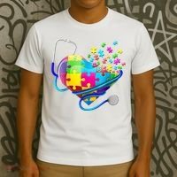 Autism Awareness Nurse Heart T-Shirt thumb 3