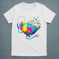 Autism Awareness Nurse Heart T-Shirt thumb 5