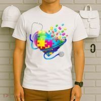 Autism Awareness Nurse Heart T-Shirt thumb 6