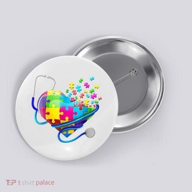 Autism Awareness Nurse Heart Button