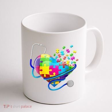 Autism Awareness Nurse Heart Coffee Mug back