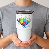 Autism Awareness Nurse Heart Tumbler thumb 2