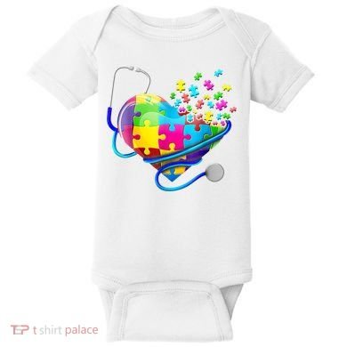 Autism Awareness Nurse Heart Baby Bodysuit