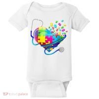 Autism Awareness Nurse Heart Baby Bodysuit thumb 0