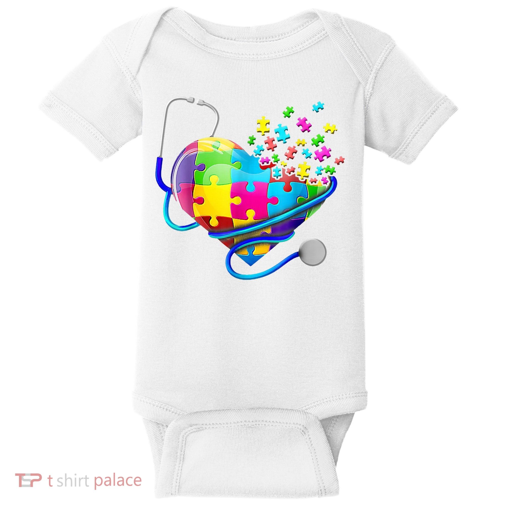 Autism Awareness Nurse Heart Baby Bodysuit