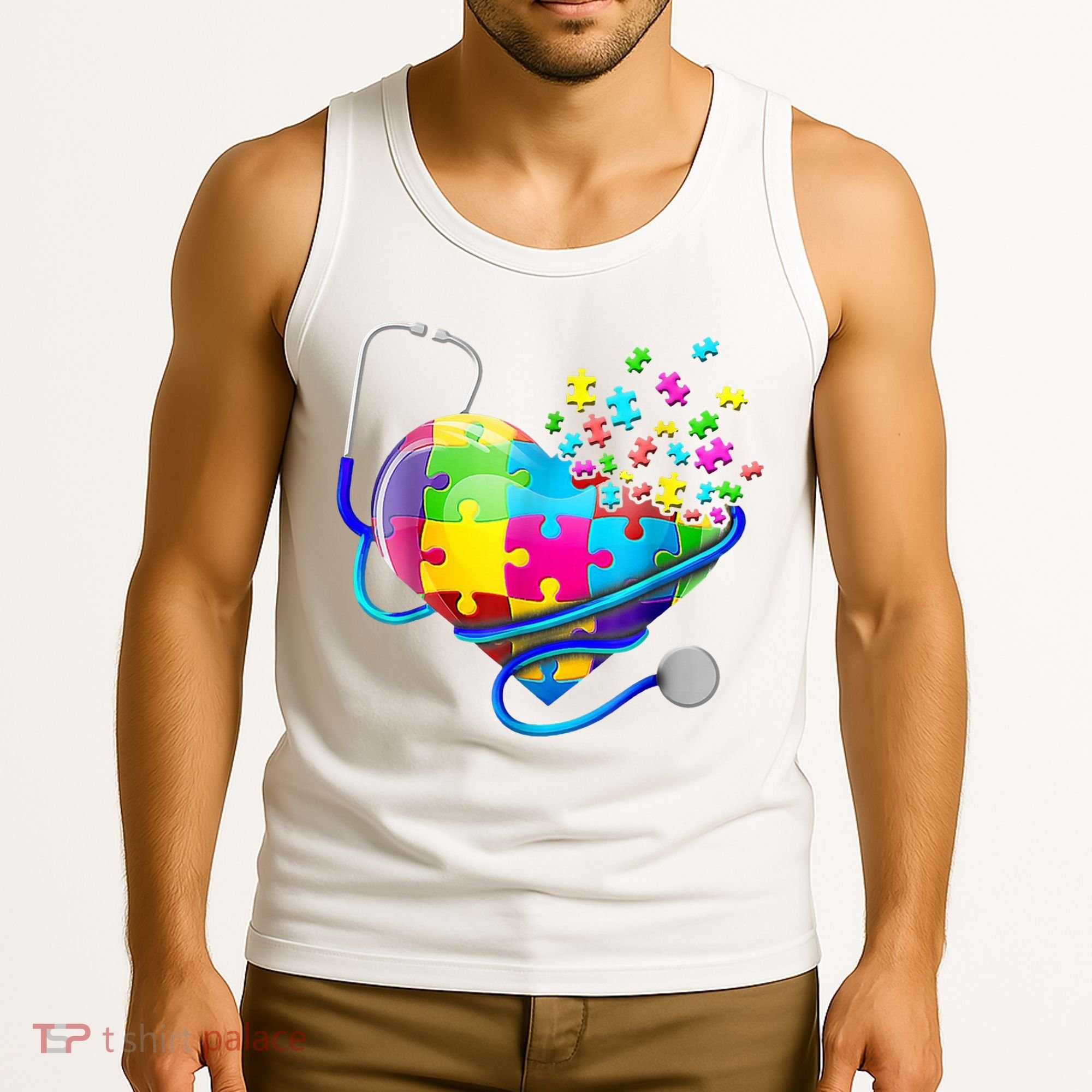 Autism Awareness Nurse Heart Tank Top