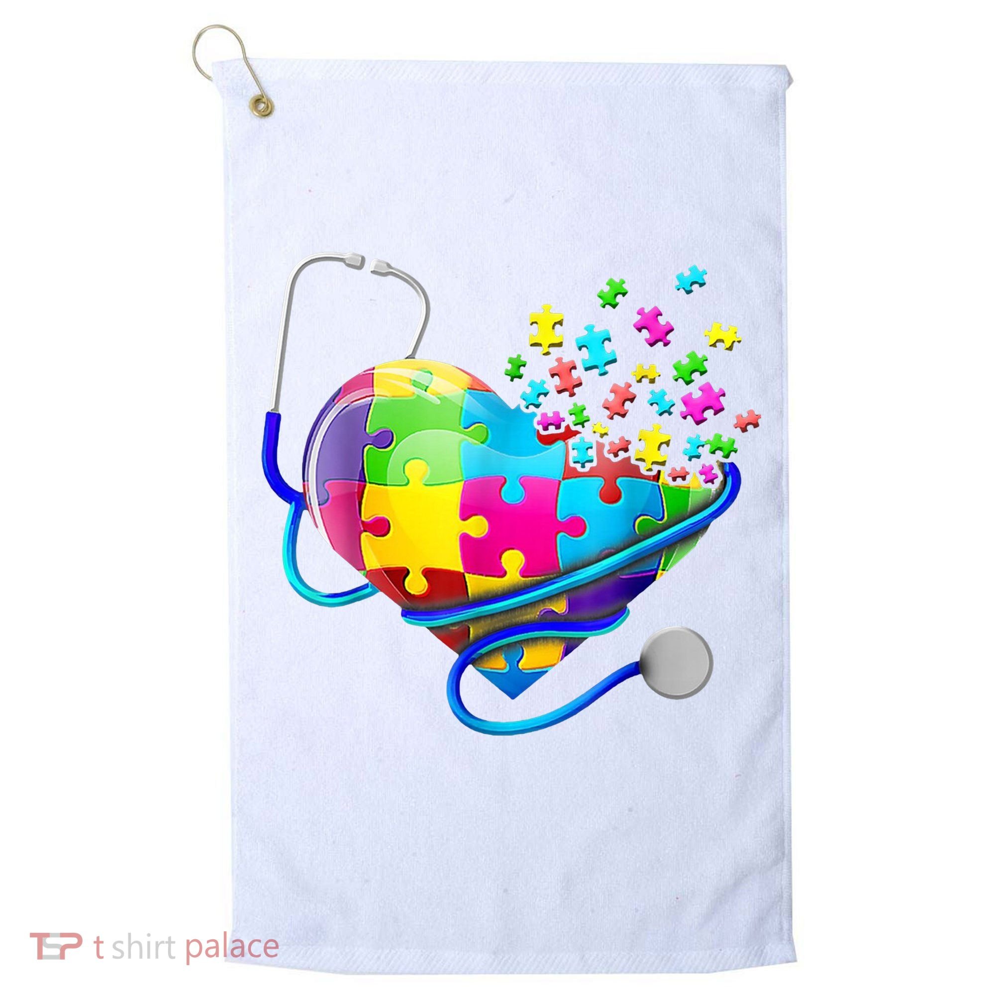 Autism Awareness Nurse Heart Golf Towel