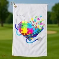 Autism Awareness Nurse Heart Golf Towel thumb 1