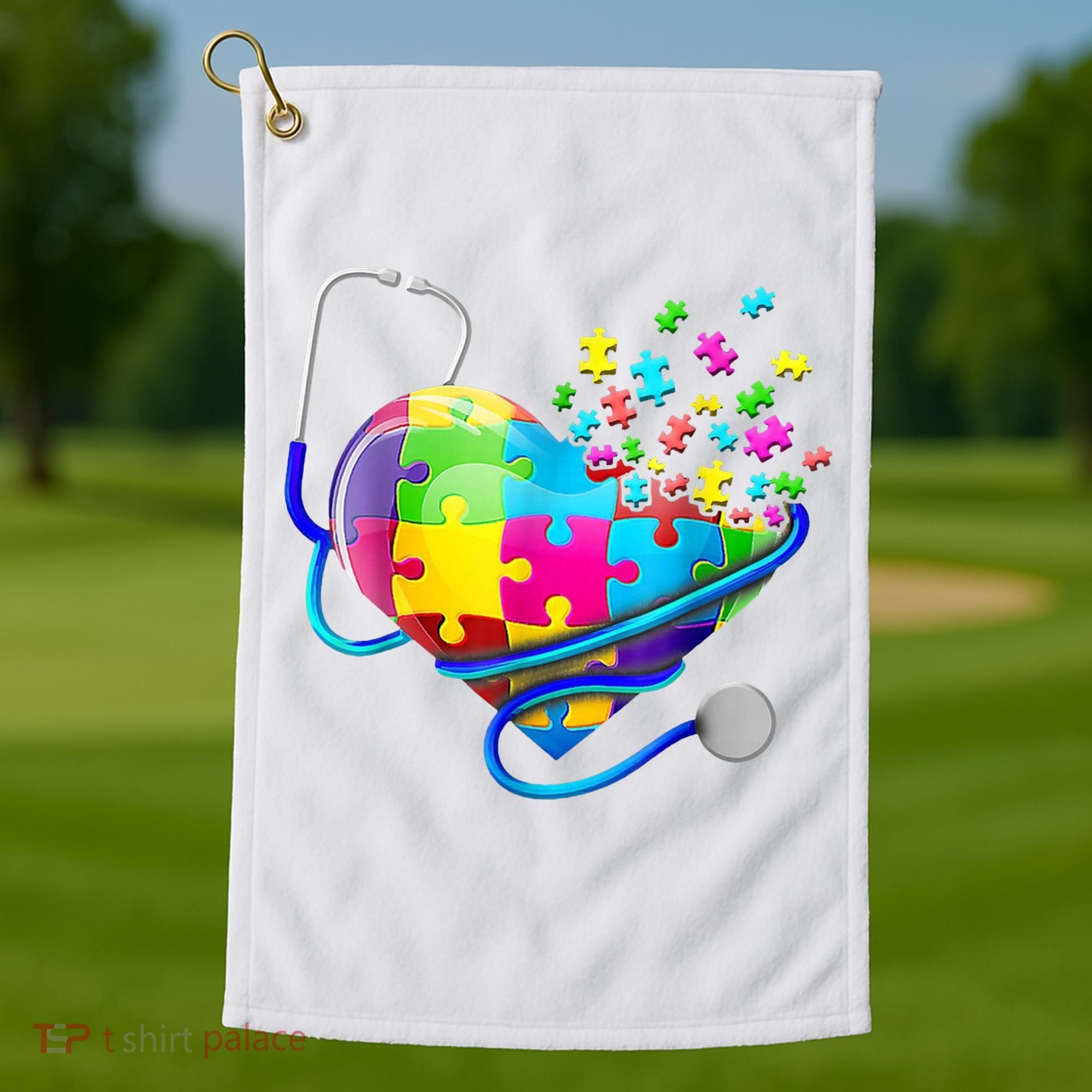 Autism Awareness Nurse Heart Golf Towel