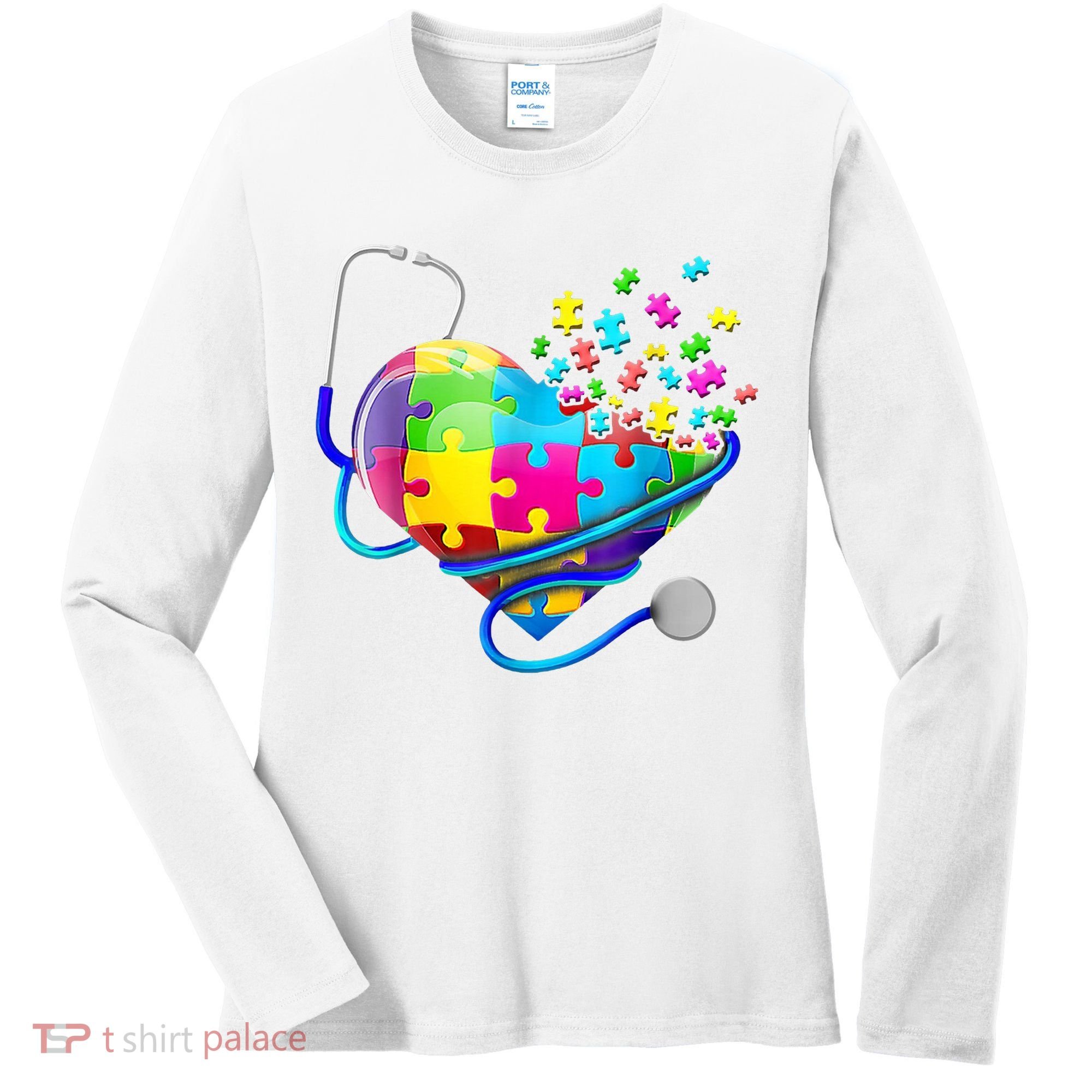 Autism Awareness Nurse Heart Women's Long Sleeve Shirt