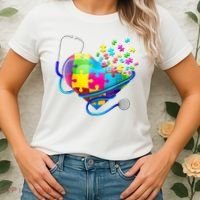 Autism Awareness Nurse Heart Women's T-Shirt thumb 2