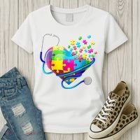 Autism Awareness Nurse Heart Women's T-Shirt thumb 3