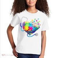 Autism Awareness Nurse Heart Kids T-Shirt thumb 2