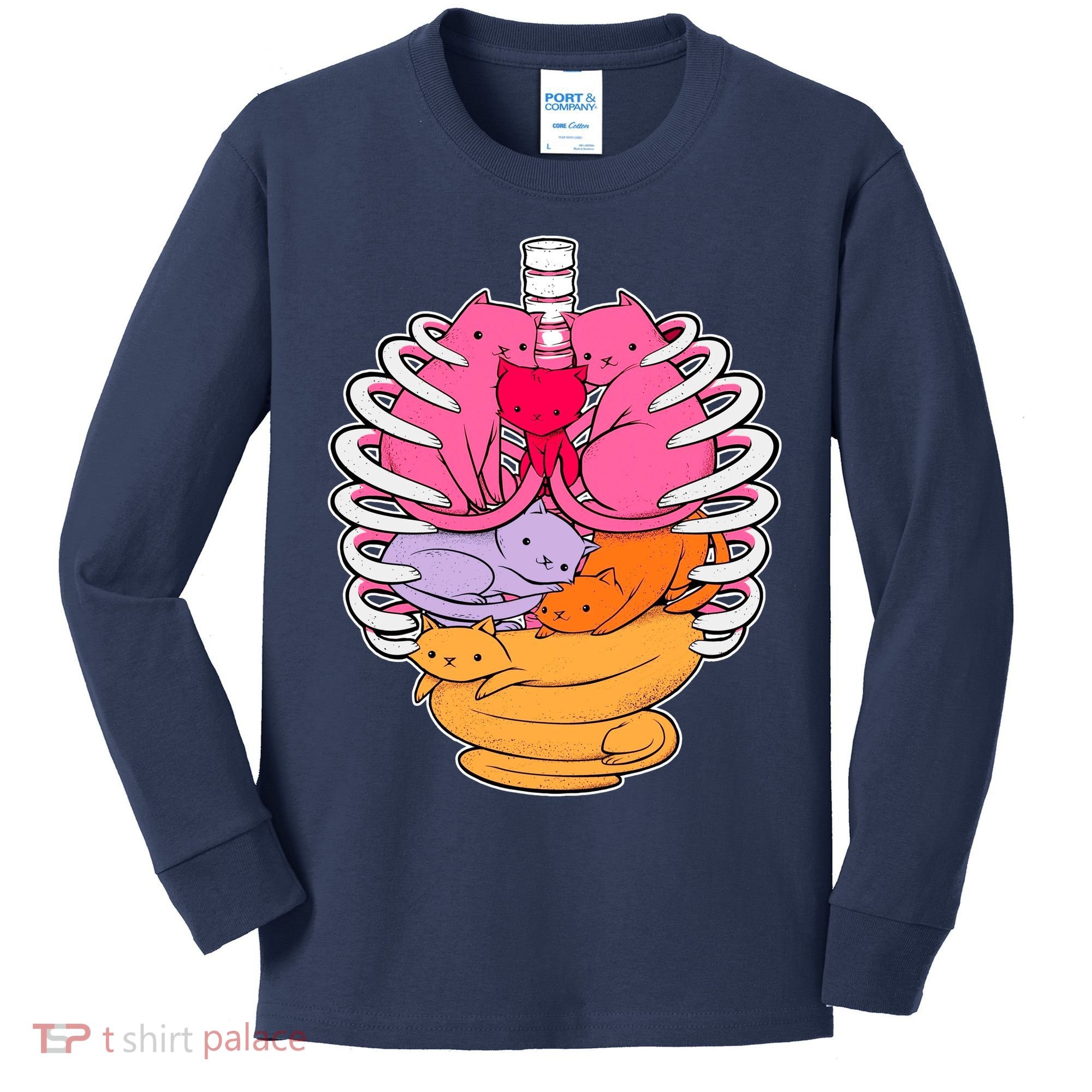 Aanatomicat Cat Chest Skeleton Kids Long Sleeve Shirt