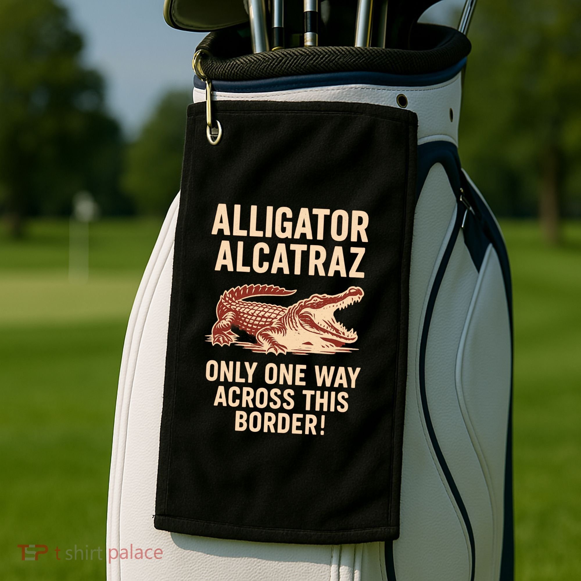Alligator Alcatraz One Way Across This Border Golf Towel