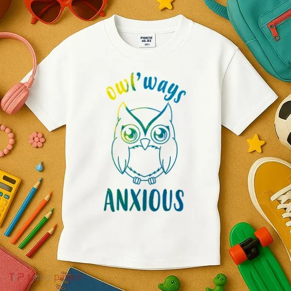 Always Anxious Owl Funny Kids T-Shirt