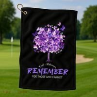 Alzheimers Awareness Purple Butterfly Golf Towel thumb 1