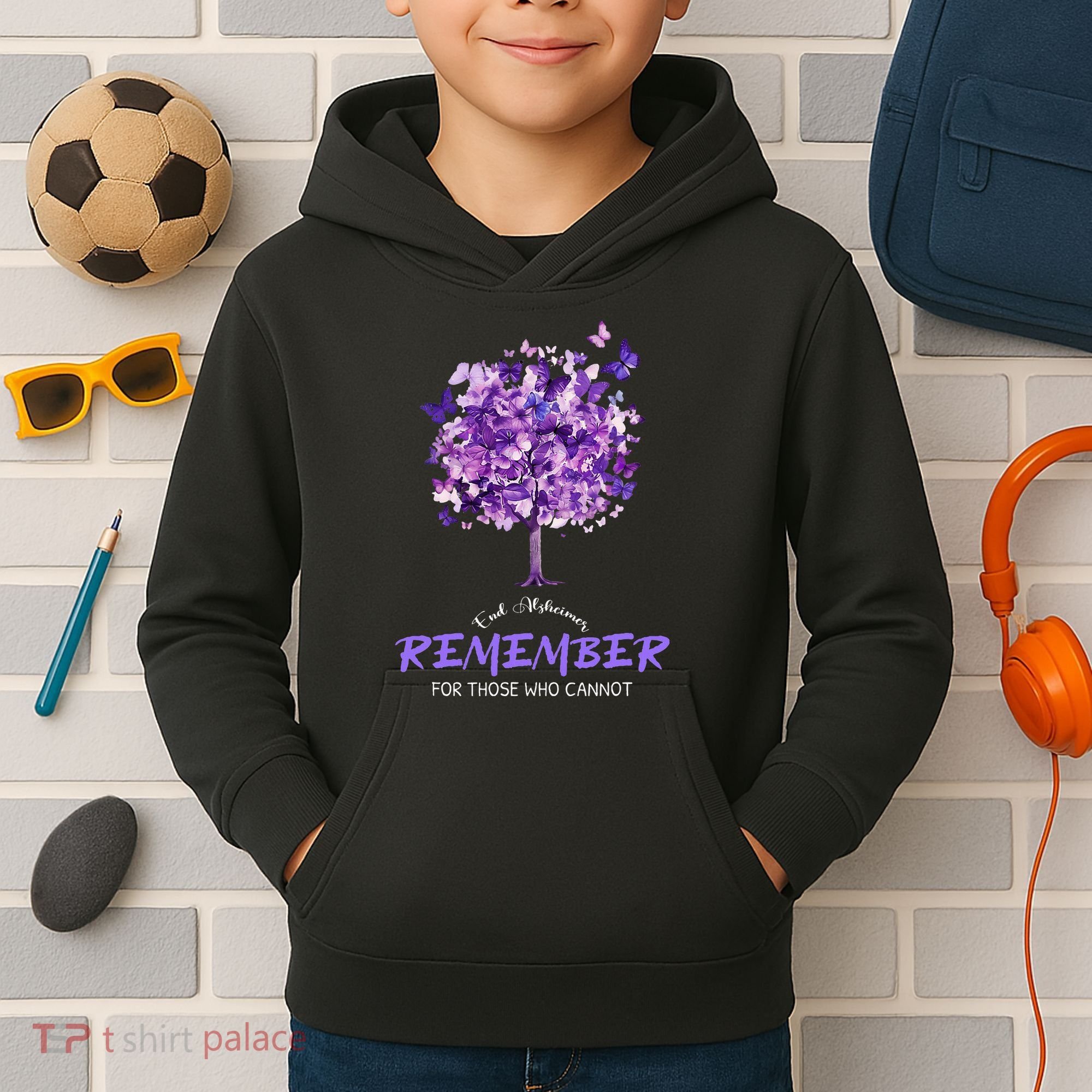 Alzheimers Awareness Purple Butterfly Kids Hoodie