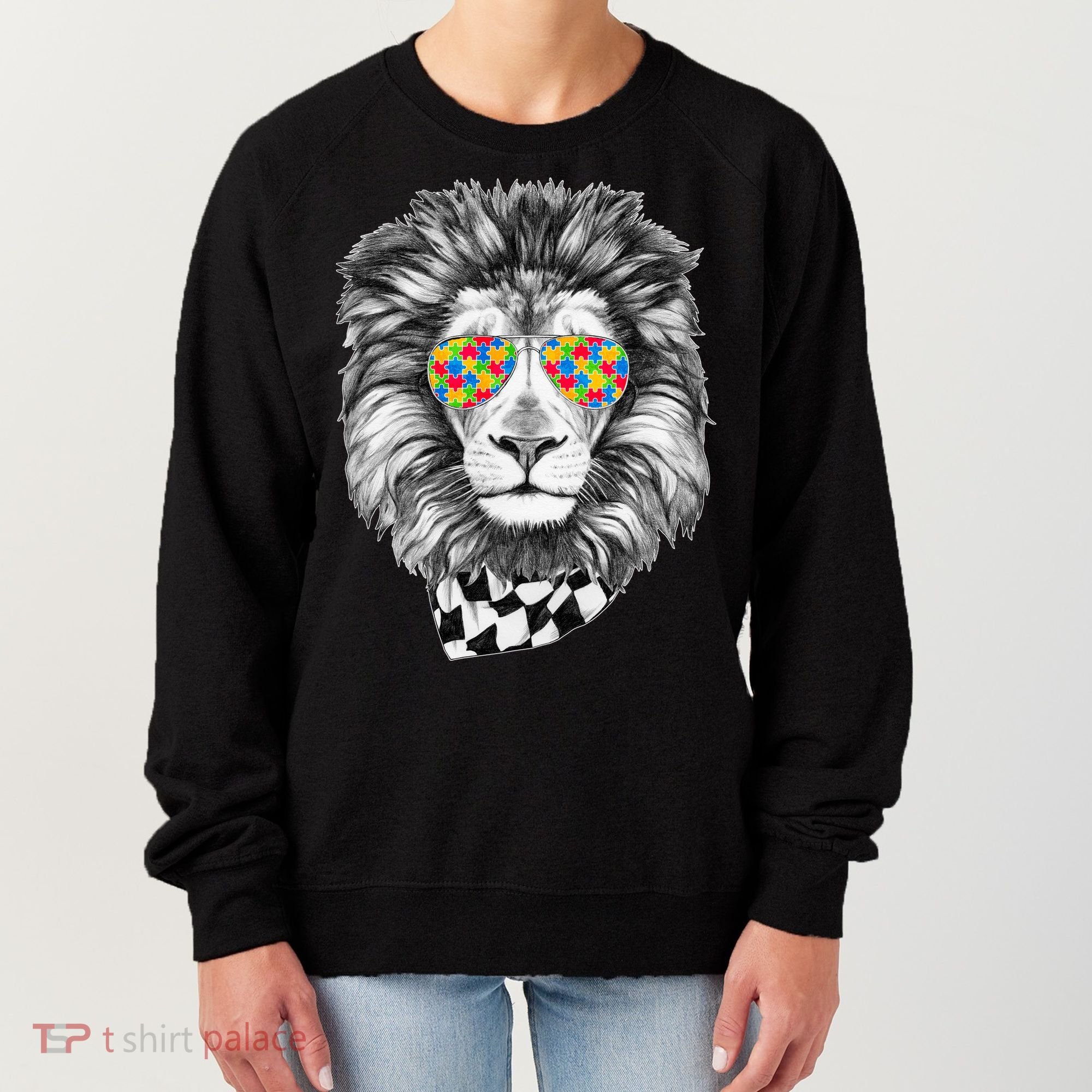 Autism Awareness Puzzle Sunglasses Lion Women's Sweatshirt