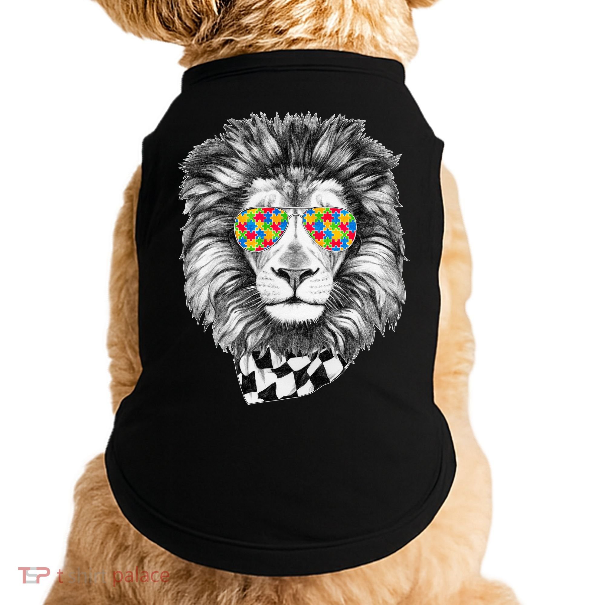 Autism Awareness Puzzle Sunglasses Lion Doggie Tank
