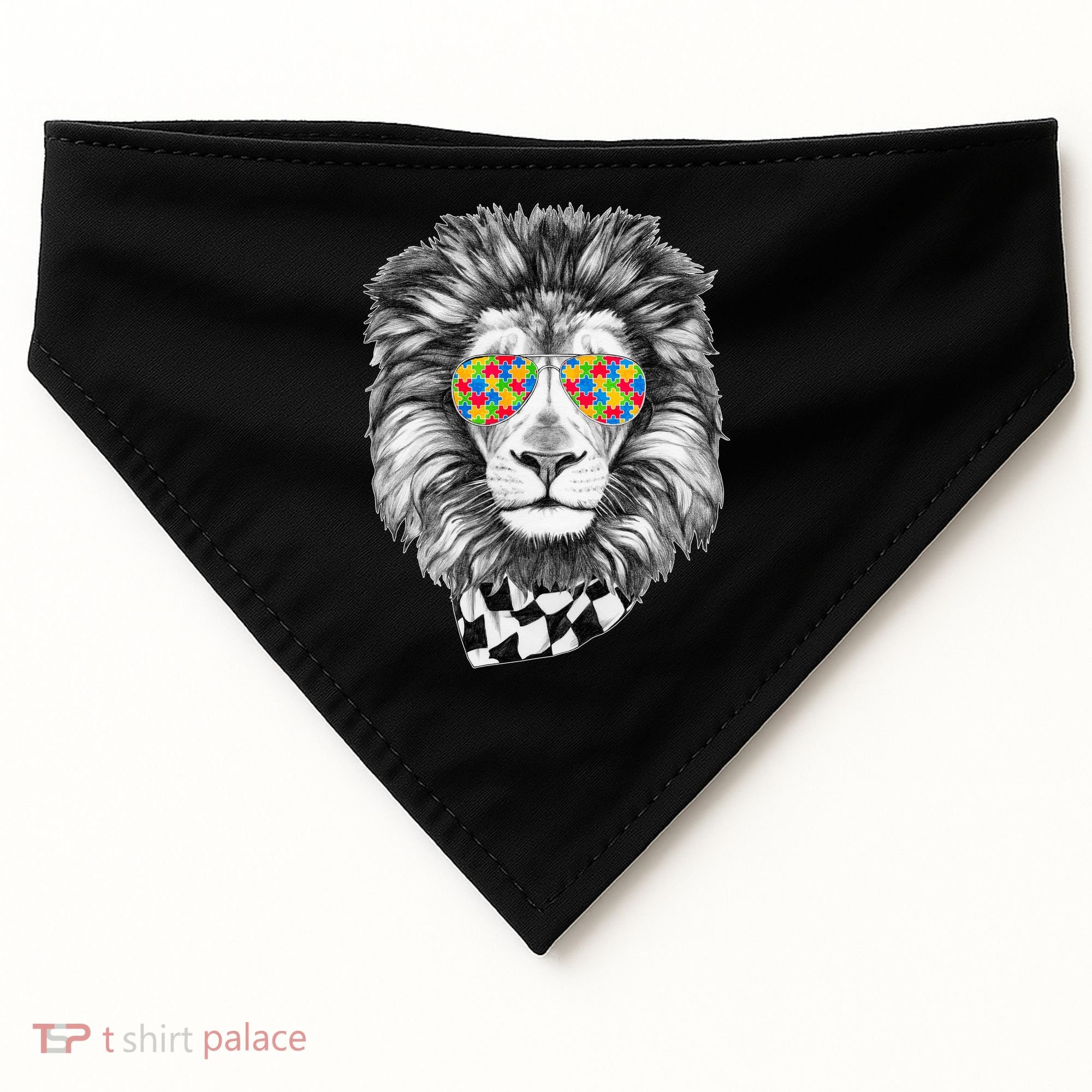 Autism Awareness Puzzle Sunglasses Lion USA-Made Doggie Bandana