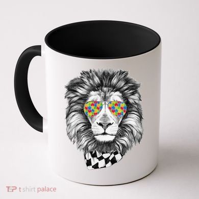 Autism Awareness Puzzle Sunglasses Lion Coffee Mug