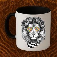 Autism Awareness Puzzle Sunglasses Lion Coffee Mug thumb 2