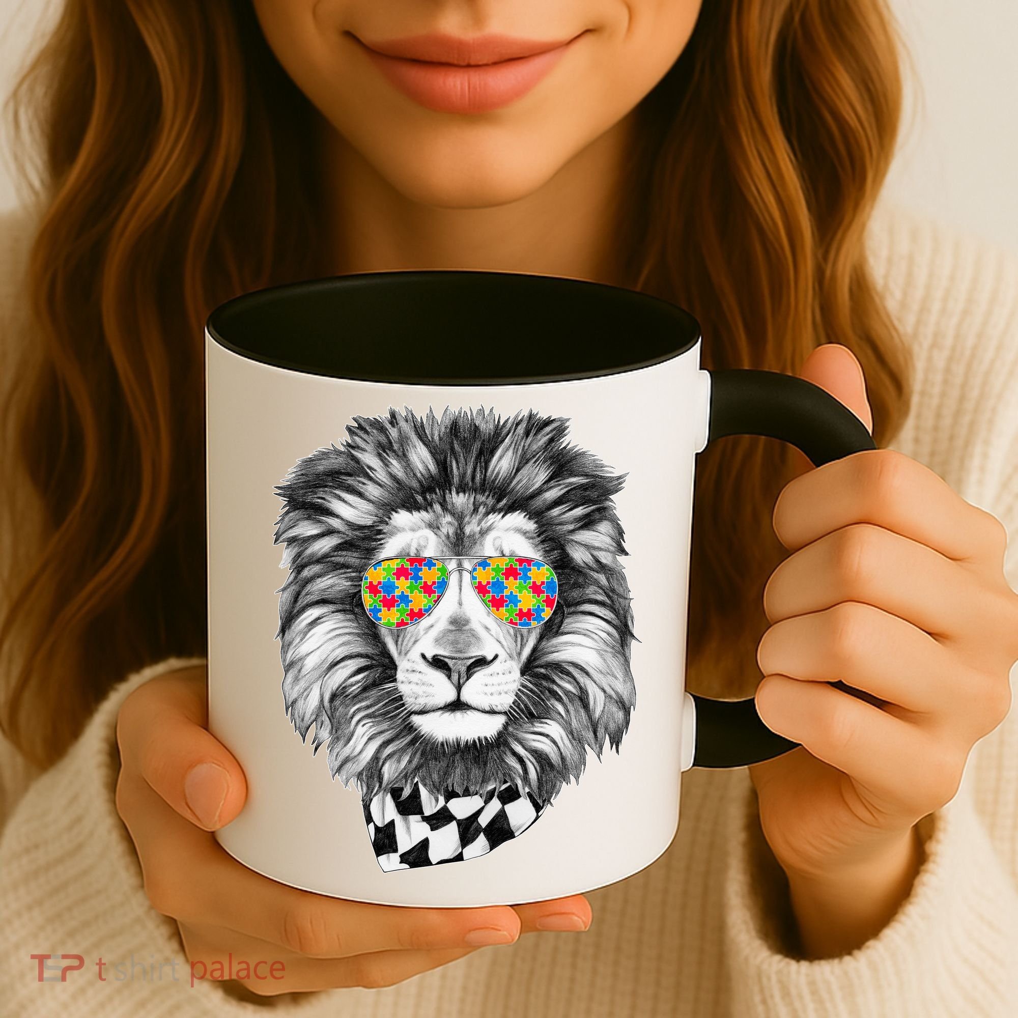 Autism Awareness Puzzle Sunglasses Lion Coffee Mug