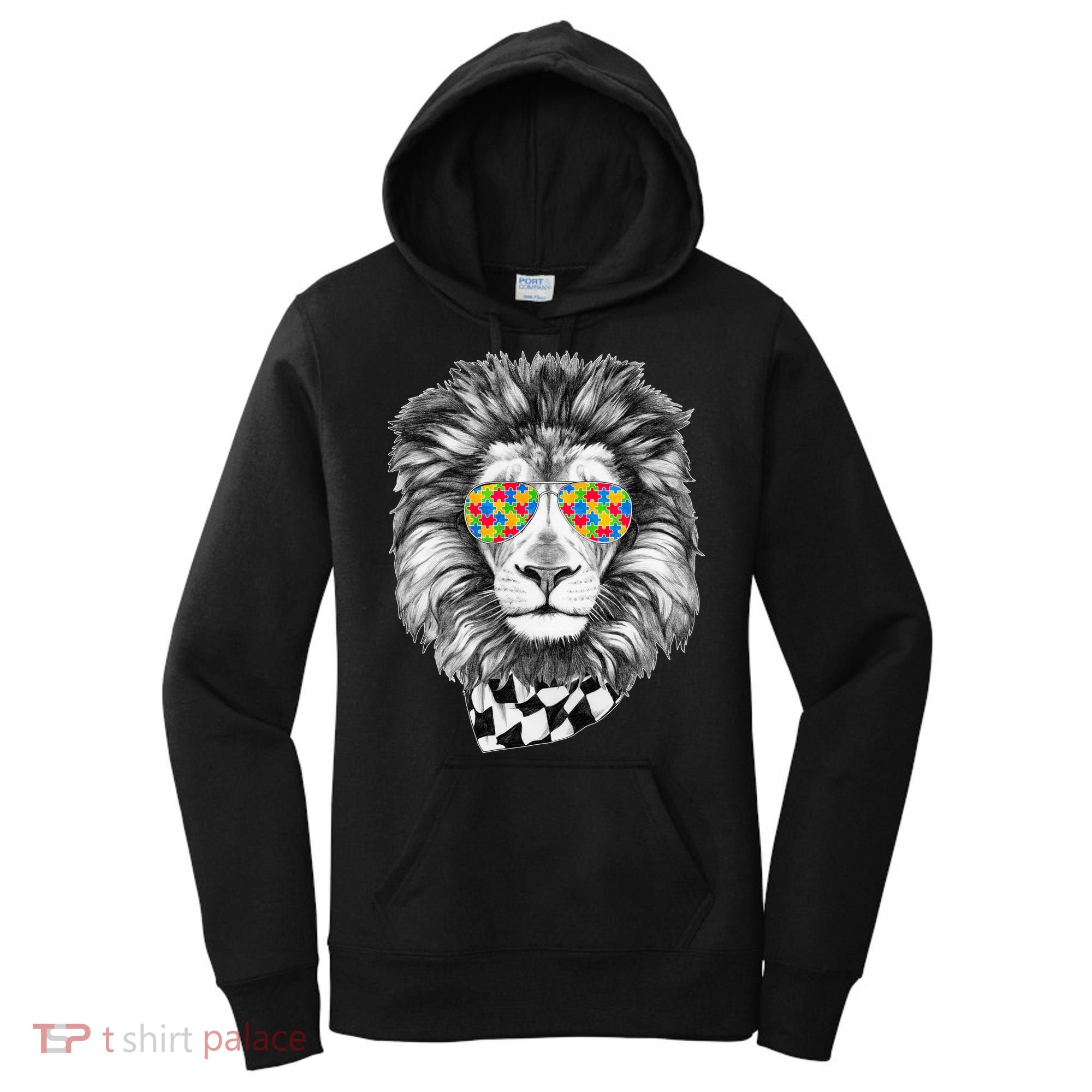 Autism Awareness Puzzle Sunglasses Lion Women's Hoodie