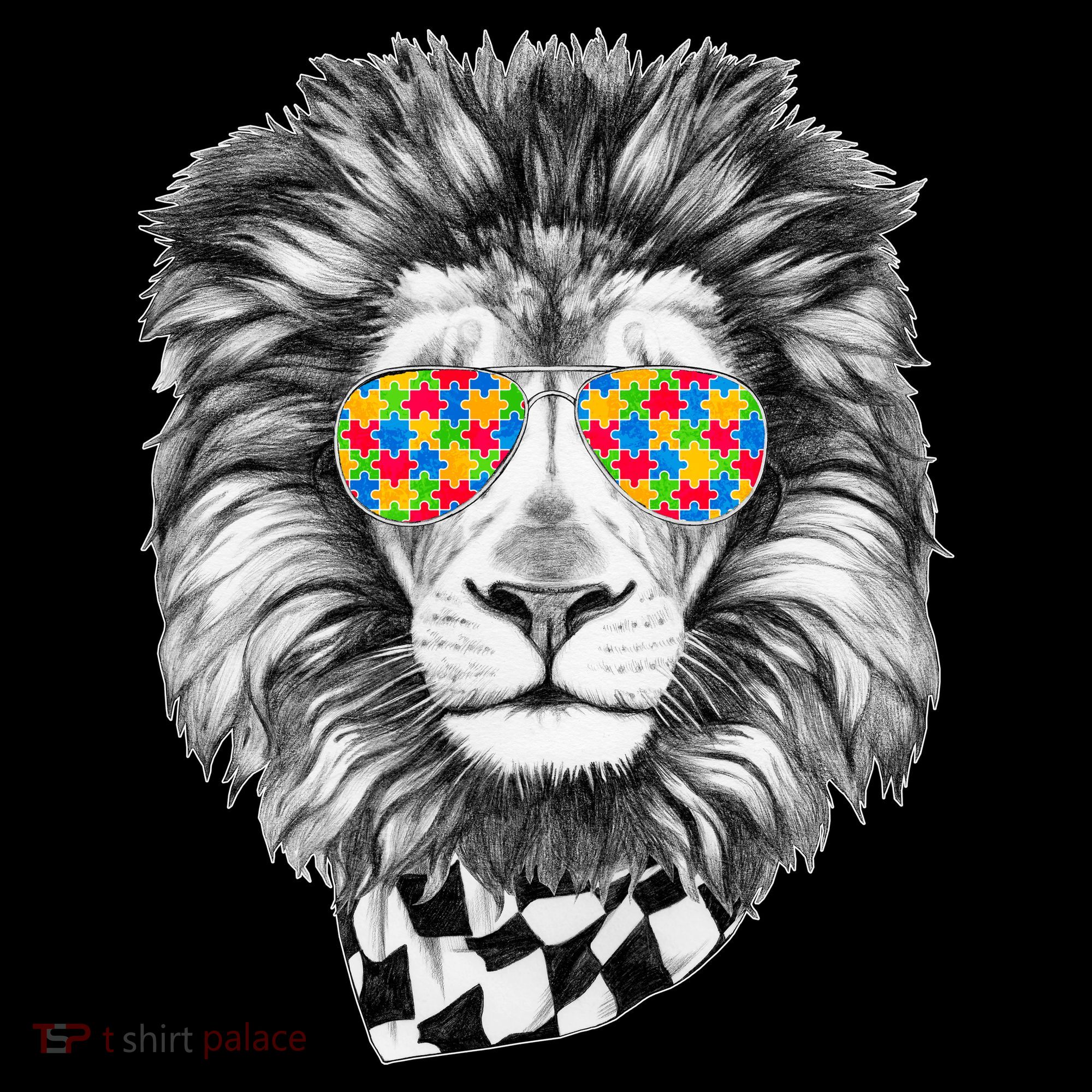 Autism Awareness Puzzle Sunglasses Lion Women's Hoodie