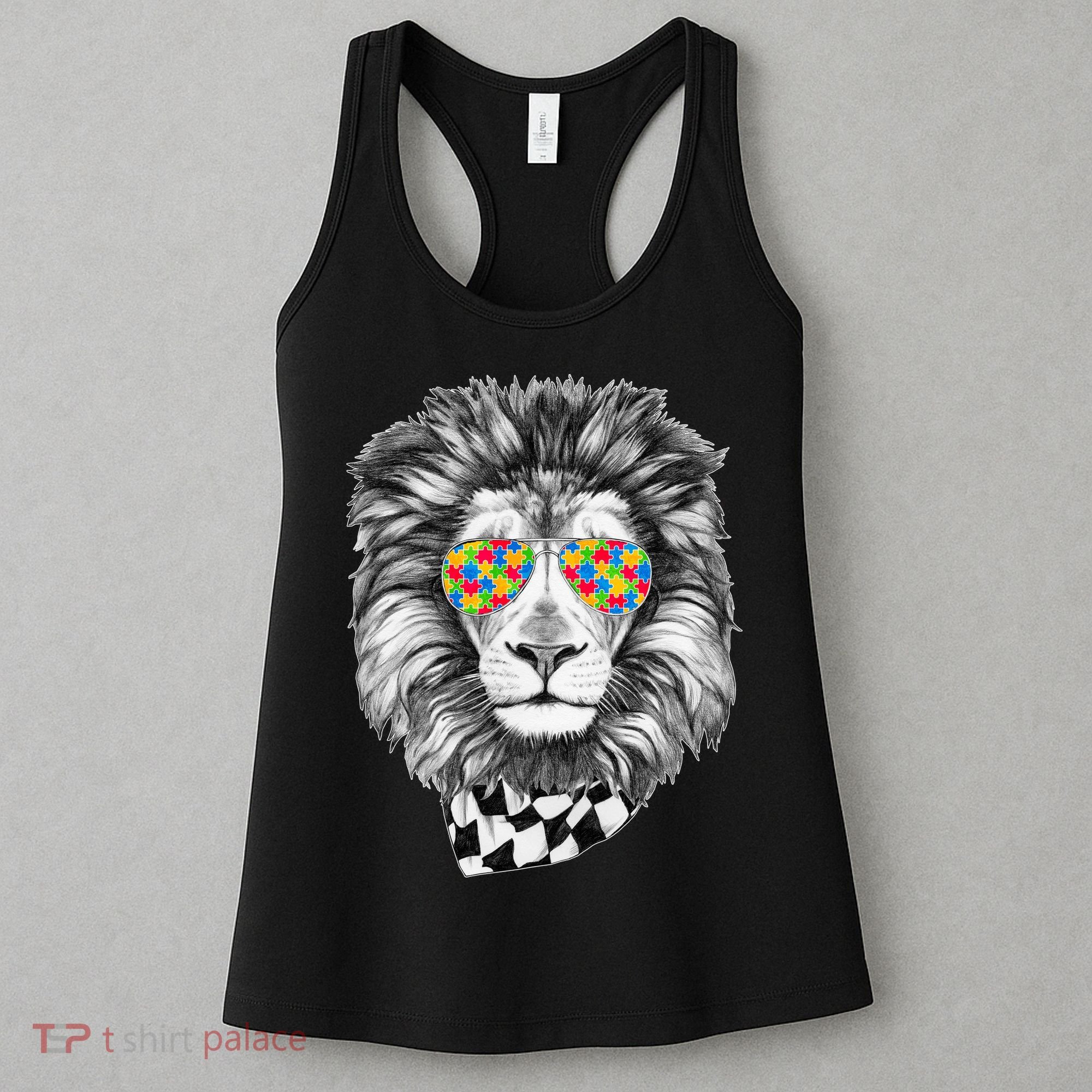Autism Awareness Puzzle Sunglasses Lion Women's Tank Top