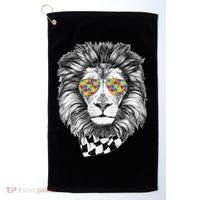 Autism Awareness Puzzle Sunglasses Lion Golf Towel thumb 0